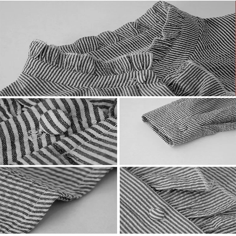 Camisas a rayas con cuello levantado para mujer, blusas elegantes de manga larga, Tops de botonadura única, camisa Simple informal para oficina, primavera y otoño