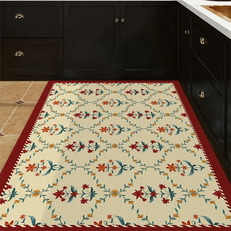 

Kitchen Floor Mats Vintage Pattern Carpet Home Decoration Luxury Large Area Rug Oil-proof Waterproof Washable Pvc Leather Mat
