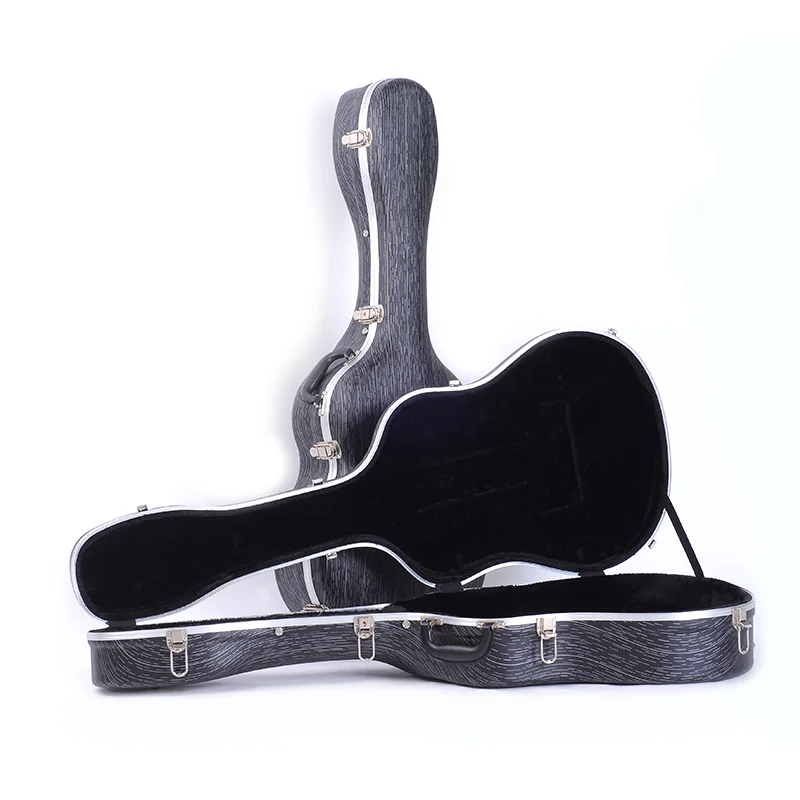 39/41 Inch Super Light ABS Guitar Hard Case Black White Line Pattern Custom Logo Supported For Wooden Guitar