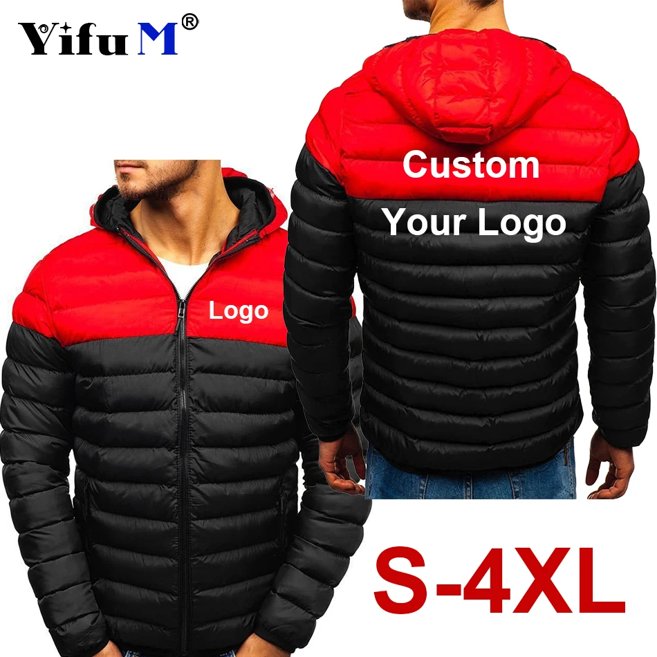 DIY Logo Casual Warm Hoody Slim Winter Zip Coat Outwear Jacket Top Blouse Men's Fashion Black Red Women Jacket Cotton Parkas