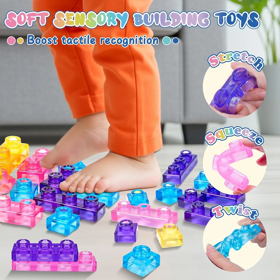 

Jelly Building Blocks Silicone 40PCS Stacking Bricks Educational Set Safe Baby Teething Toys Soft DIY Construction Toddler Gift
