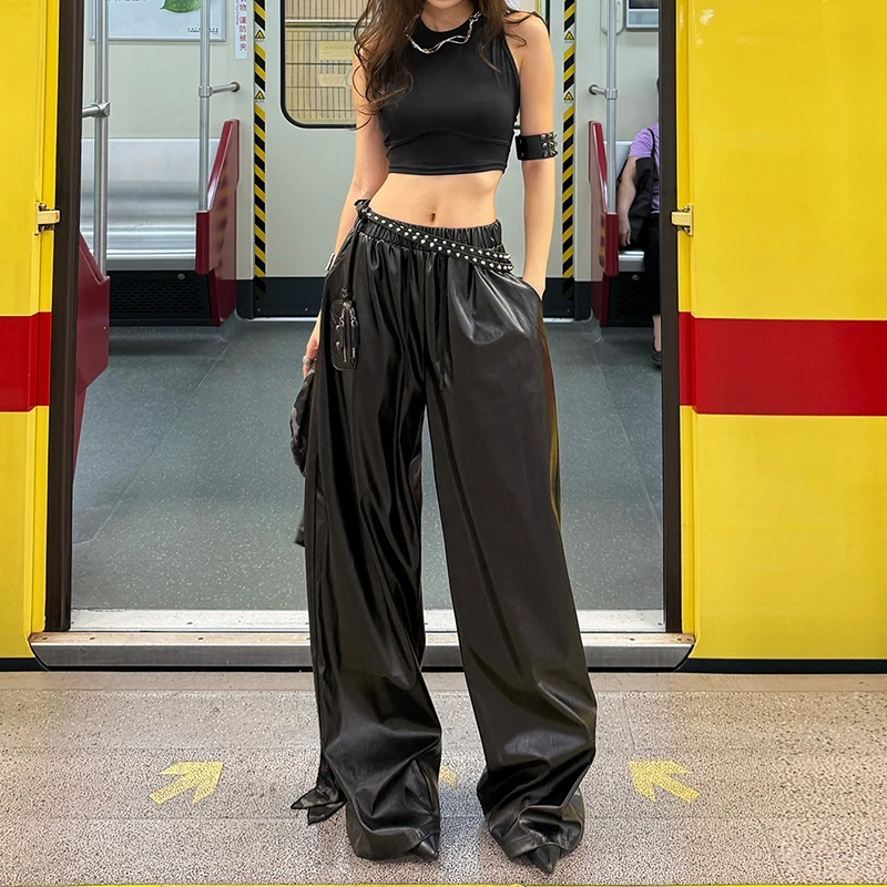 

OMSJ женские однотонные прямые брюки с высокой талией, модные трендовые удобные повседневные свободные широкие брюки с карманами Y2K, уличная одежда