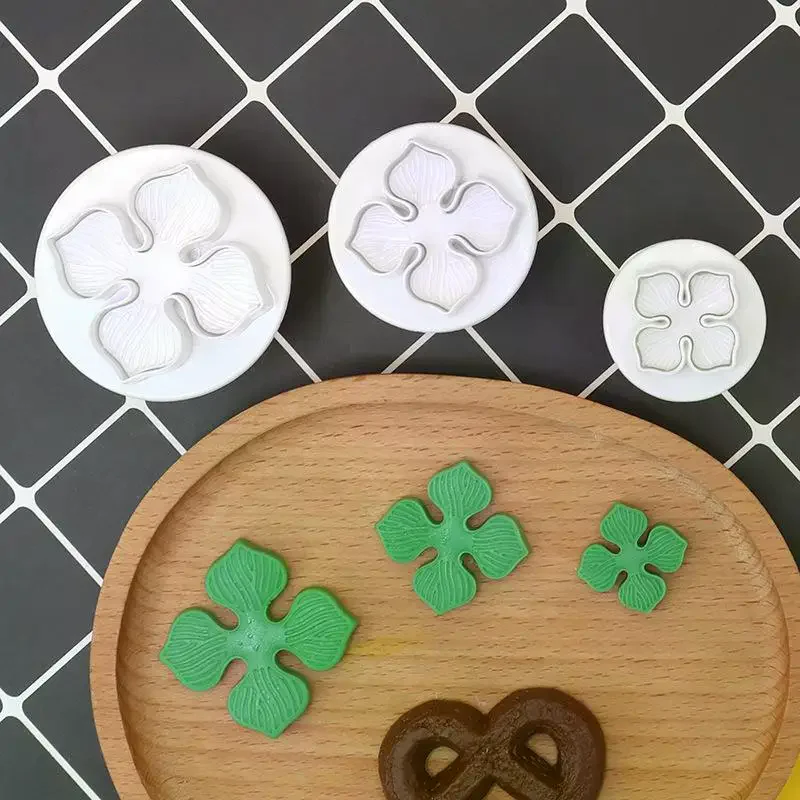 3Pcs Set Fondant Hydrangea Plunger Cutter Plastic Flower Mold Cake Decorating DIY Baking Supplies for Birthday Kitchen Use