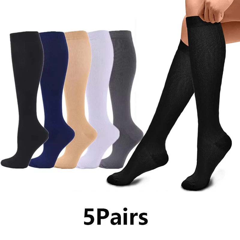 5 Paar Kompressionssocken, medizinische elastische Socken für Krampfadern, für Herren und Damen, für Fitness, Outdoor-Sport, Ballsport-Socken