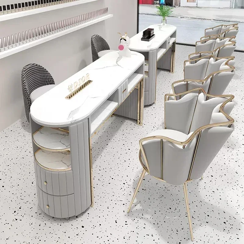 Modern Luxury Fashion Design Pink Saloon Table Double Manicure Table For Nails Salon Furniture Manicure