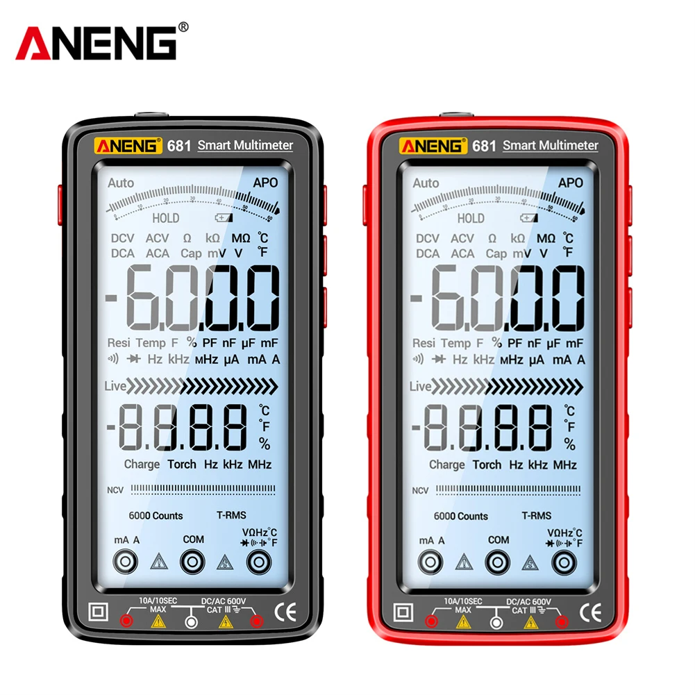 ANENG 681 misuratore di capacità elettrica Anti-burn Hz Ohm diodo Meter torcia ricaricabile illuminazione schermo LCD per Automotive