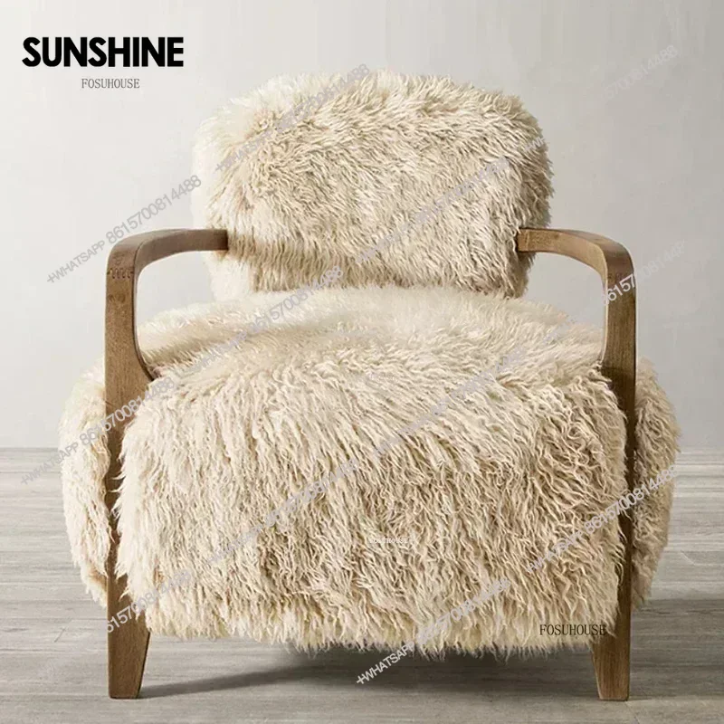 

Light Luxury Fabric Living Room Chairs French Home Furniture Modern Creative Living Room Bedroom Wooden Back Armchair with Pedal