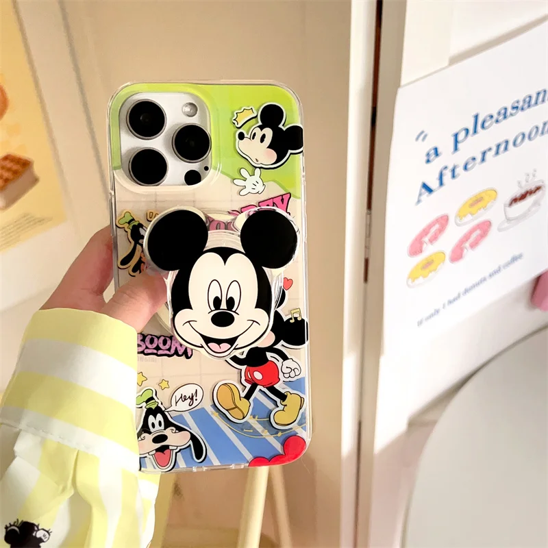 ديزني لطيف الحركة تشغيل ميكي ماوس بلوتو Magsafe اللاسلكية تهمة جراب هاتف آيفون 13 12 14 15 برو ماكس ثلاثية الأبعاد حامل مغناطيسي