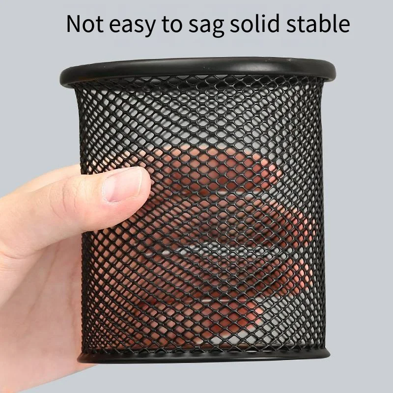 Iron pen holder hollow desktop storage bucket Student stationery multi-functional office black color round square pen holder