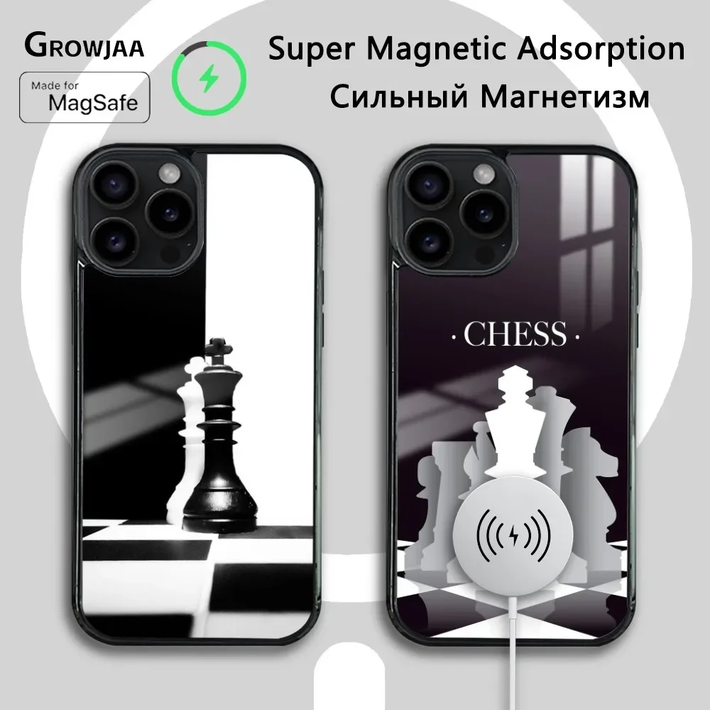 Chess Board Pieces Phone Case For iPhone 16 15 14 13 12 11 Pro Max Plus Mini Magsafe Mirror Wireless Magnetic Cover