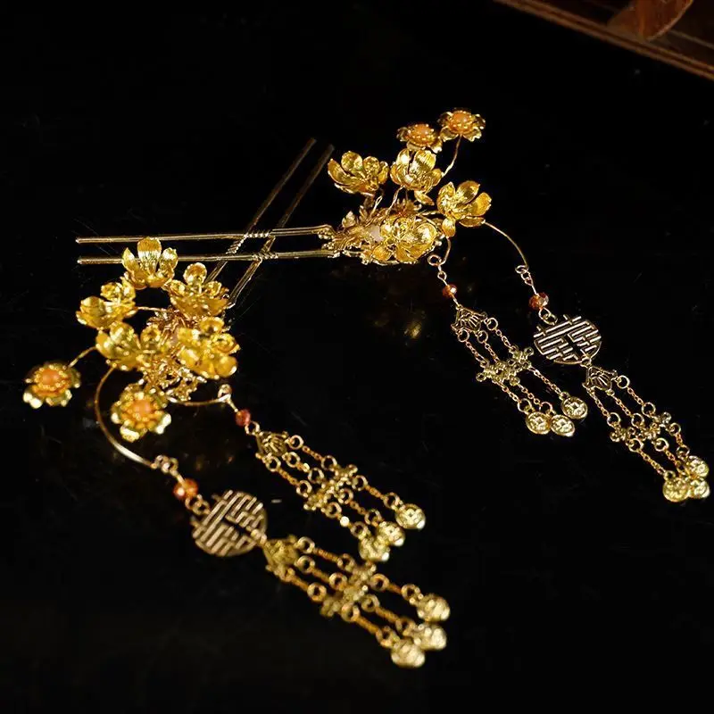 New Xiuhe Headwear Gold Plated Chinese Style Wedding Bride Headwear Wedding Dragon and Phoenix Jacket Hairpin Hair Accessories