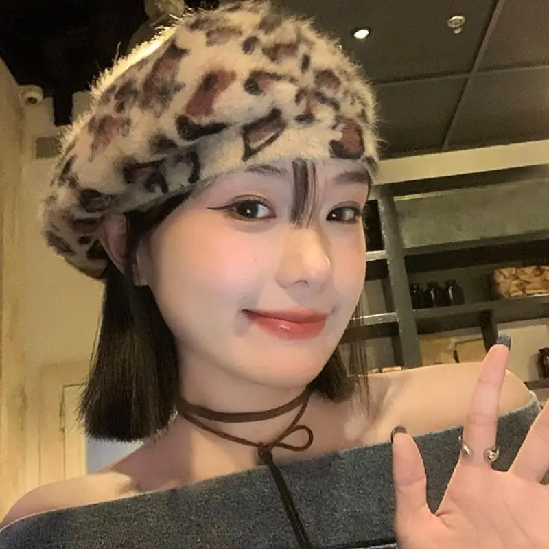 652F قبعة بيريه عصرية بطبعة الفهود، قبعة أنيقة للجنسين قابلة للتعديل #3