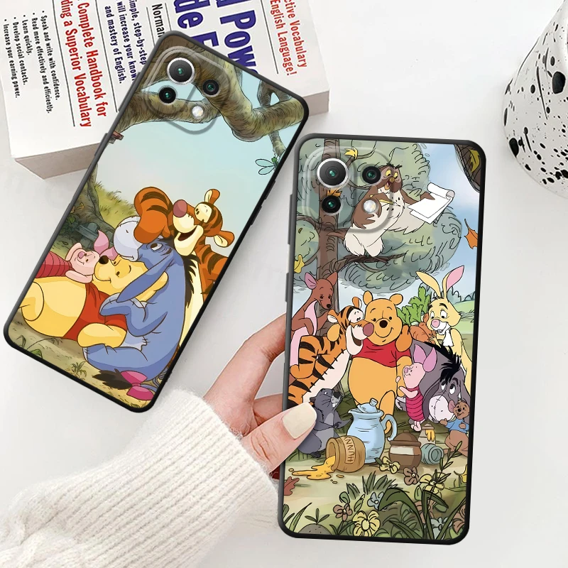 Disney Cartoon Pooh Mickey Family Phone Case For Xiaomi 10T 11T 12T 13 14 Pro 11 12 13 Lite 12X Black soft shell