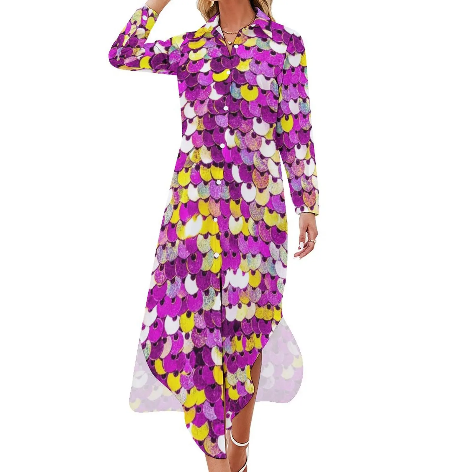 

Funky Sequins Long Sleeved Shirt Dress women dress purple dress Woman's evening