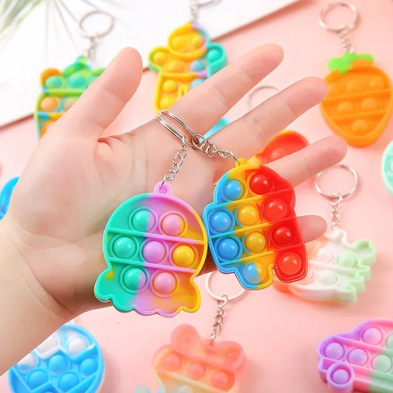 10Pcs Rainbow Pop Fidget Toys Sensory Stress Relief Keychain for Birthday Party Favors Halloween Party Goodie Bag Pinata Fillers