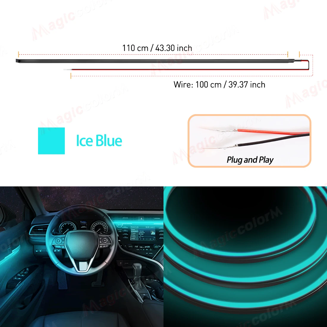 EL Draht Auto LED Umgebungs Licht Auto Innen Dekorative Lampe Für Universal DIY Flexible Versteckte Cuttable Farbe Acryl Streifen 110 cm