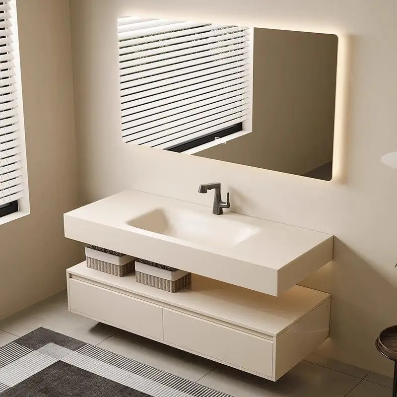 Light luxury rock slab hot bending integrated basin smart bathroom   mirror cabinet toilet washbasin combination