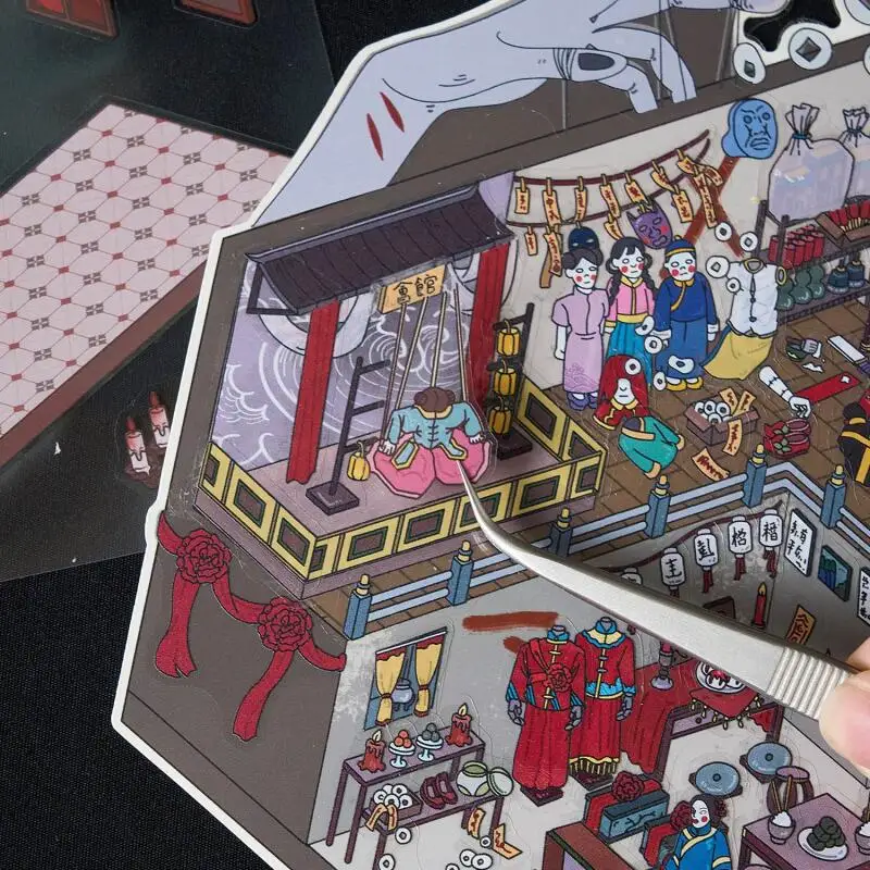 بطاقة عاشق 3 قطع [سلسلة رعب صغيرة] ملصقات المناظر الطبيعية مادة ثلاثية الأبعاد متحف مهجور حورية البحر معهد البحوث قلعة الدم