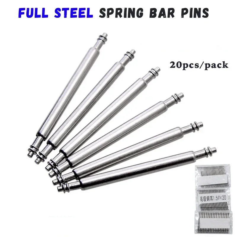 40pcs 22mm Full Stainless Steel Spring Bar Release Spring pins Watch Band Strap Replacement Straight Pin D1.5mm