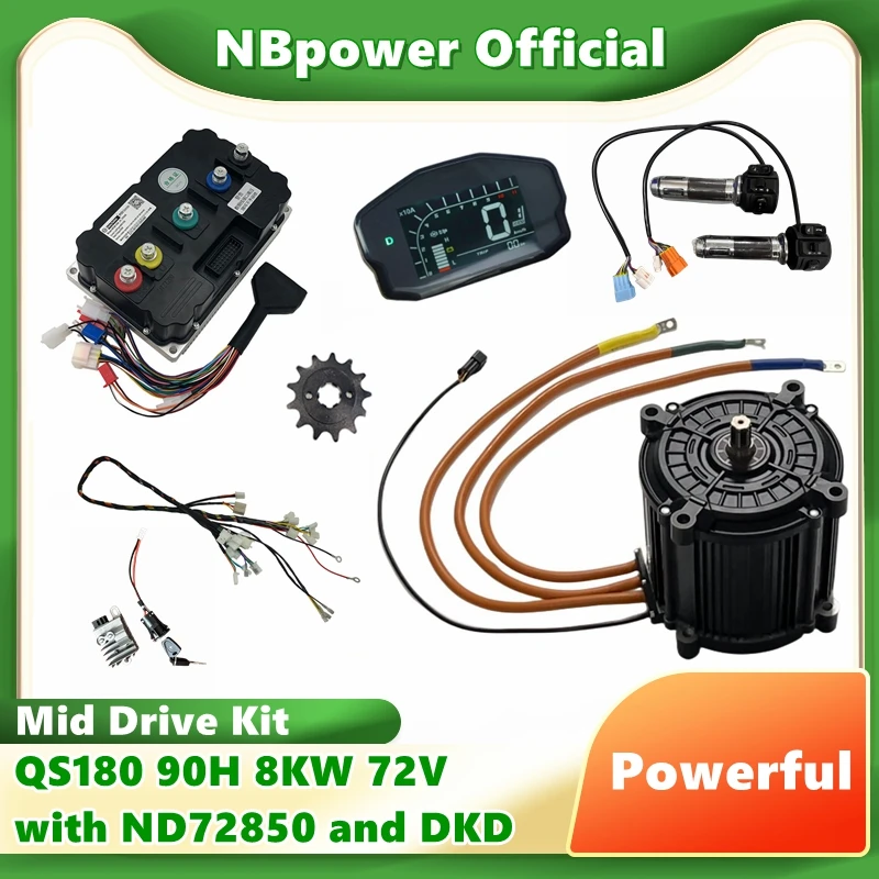 QS180 90H 8000W Mid Drive Motor For Adult Electric Motorcycle with Fardriver ND72850/ND721200/ND721800 Controller DKD Display