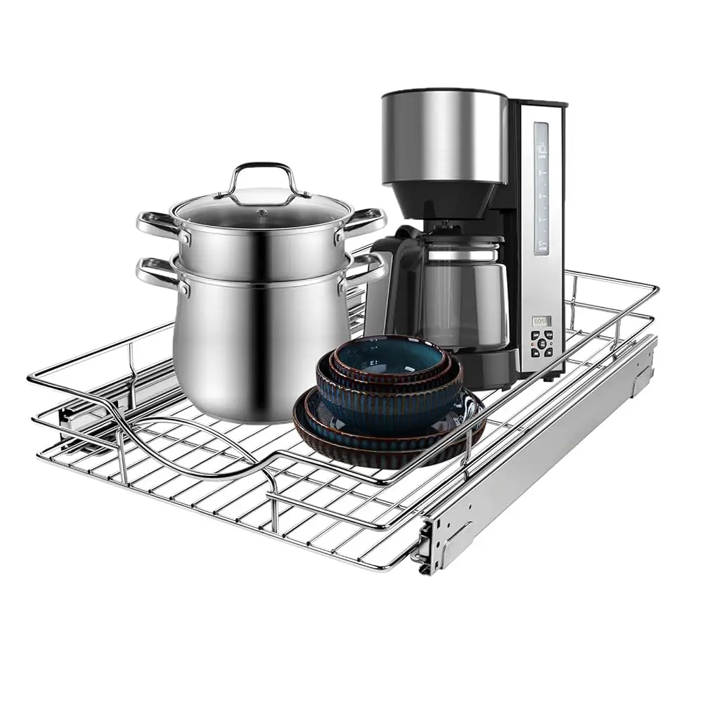 

Pull Out Cabinet Organizer 17"" W X 21"" D, Heavy Duty Kitchen Cabinet Pull Out Shelves, Slide Out Wire Basket For Kitchen