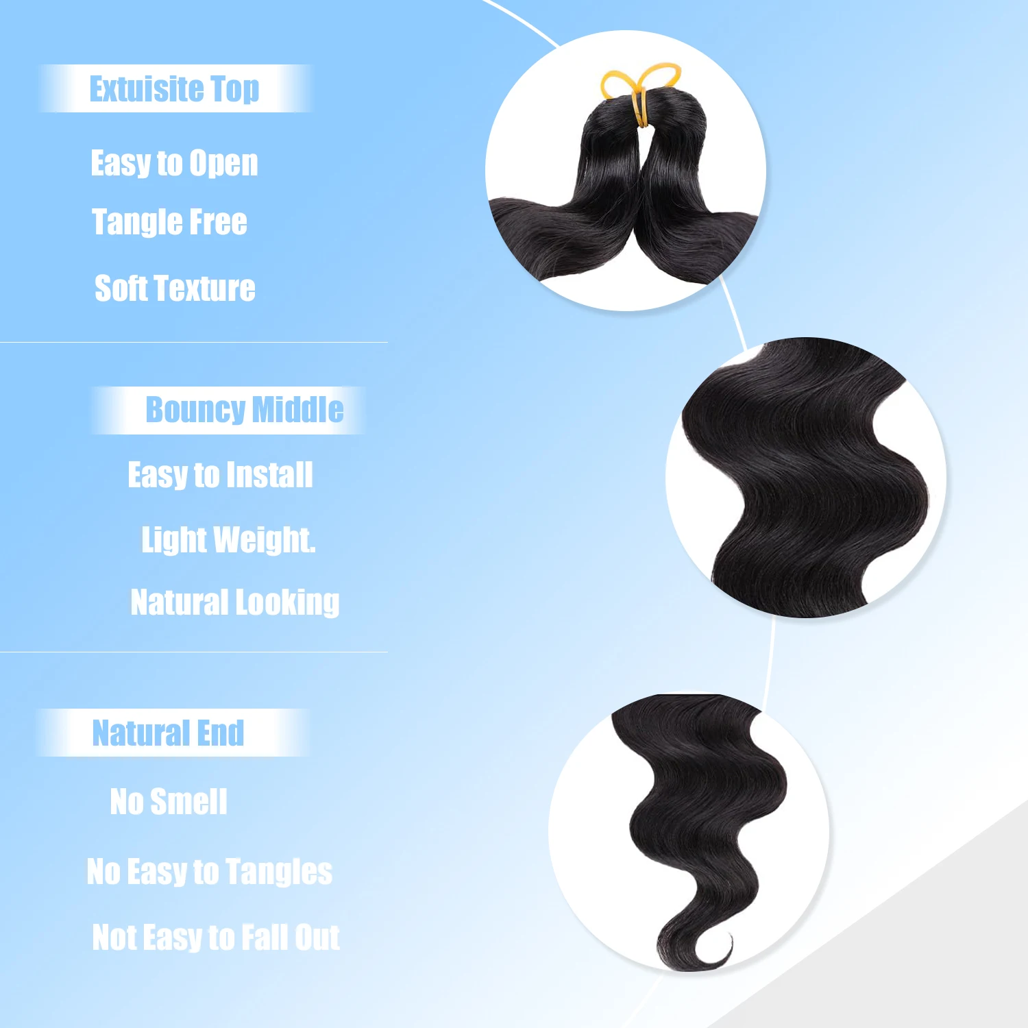 Rambut Sintetis BlackBody Wave, Ekstensi Rambut Alami, Ombre, Kuncir Kuda Tebal, Rambut Longgar, Deep Wave