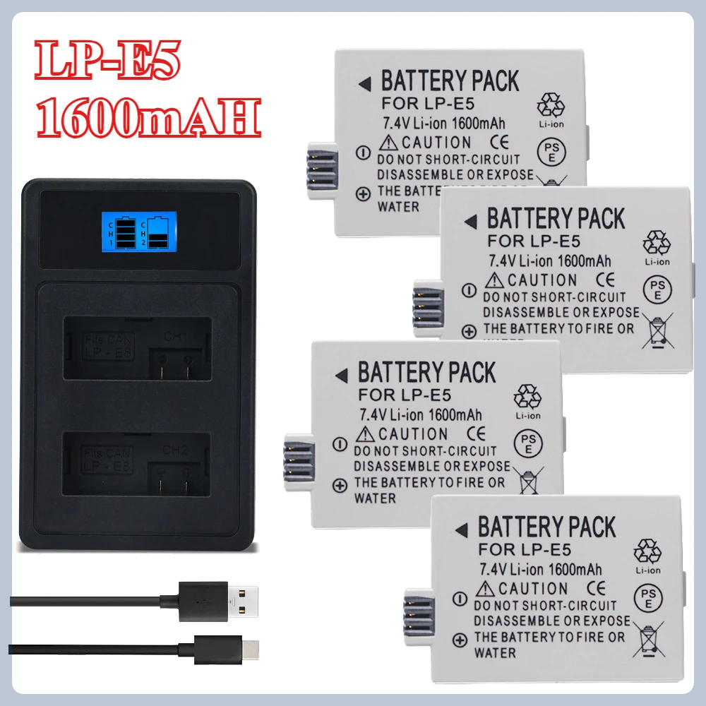 LP-E5 1600mAh Battery Suitable for Canon Camera EOS 450D 1000D EOS 500D 2000D EOS KISS X2 X3