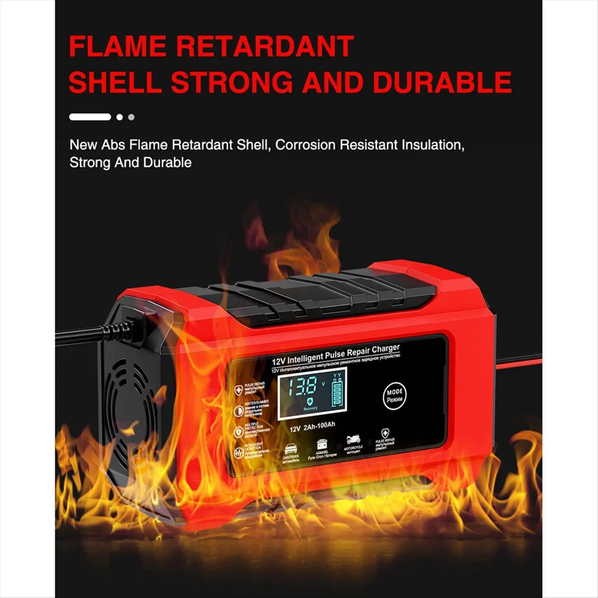 ~!DTD1776-Oct.Automatic Car Battery Charger 12V 6A Pulse Repair Fast Power Charging Wet Lead Acid Charger Digital LCD Display EU