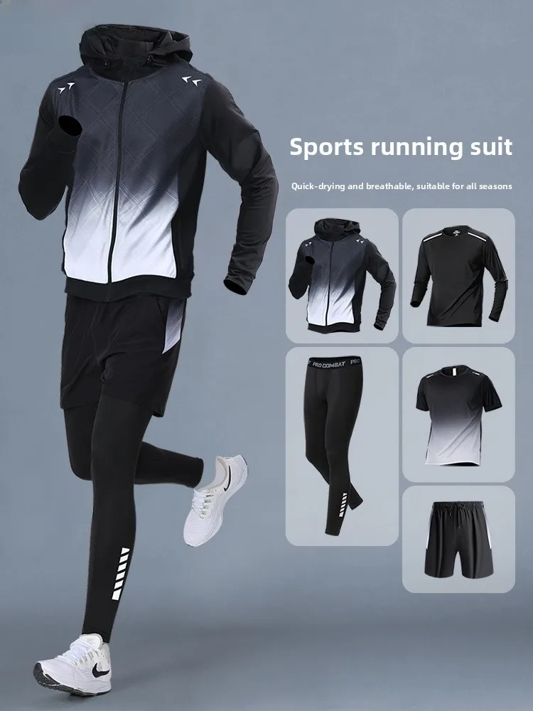 

Мужской спортивный костюм для бега Long Sve Fitn, тренировочная одежда Qui Dry Profional, комплект одежды для спортзала Morning Run Jaet