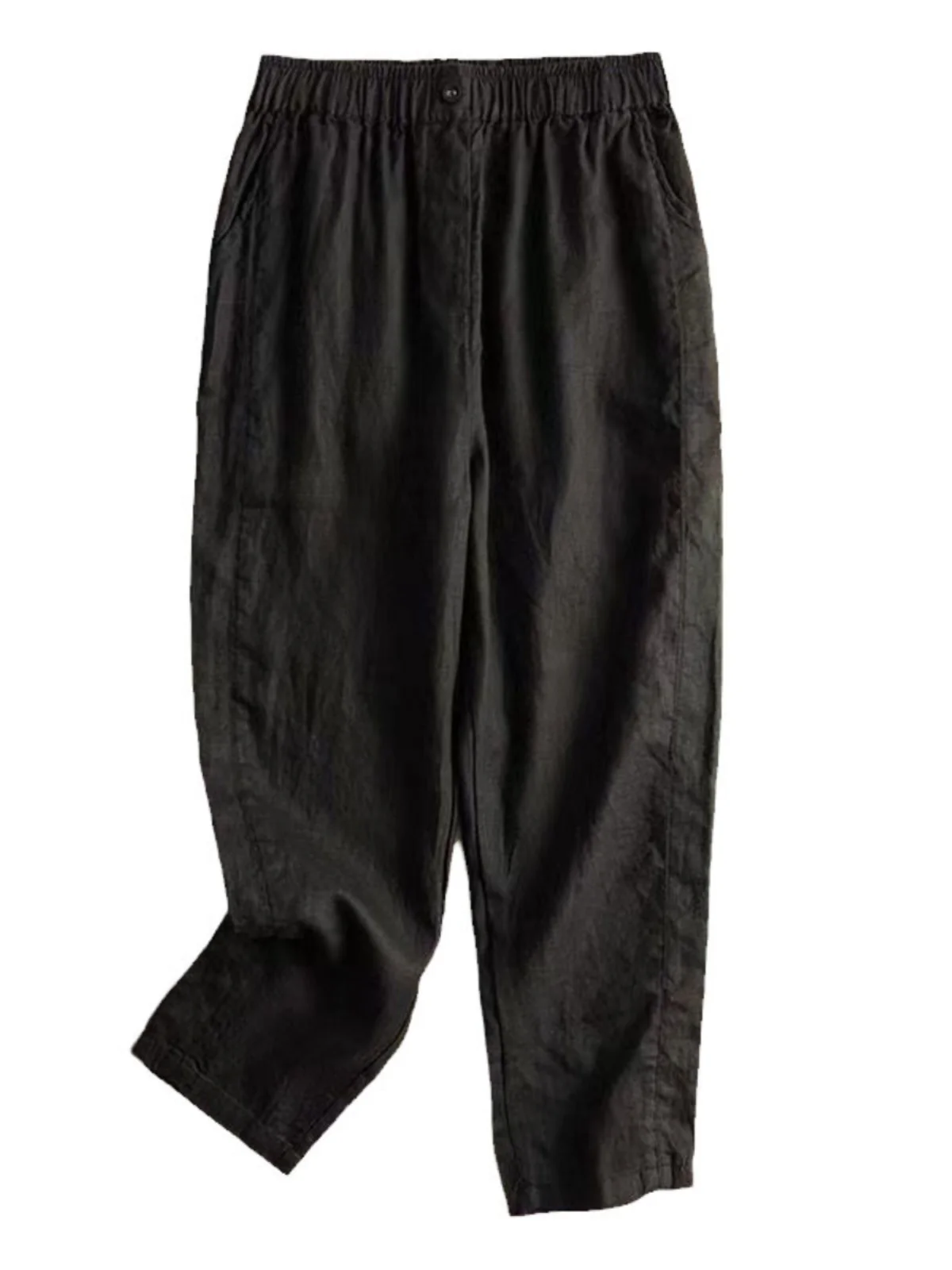 กางเกงฮาเร็มผ้าฝ้ายลินินทรงหลวมสไตล์เรโทร เอวสูง ความยาวเก้าส่วน สำหรับผู้หญิง ดีไซน์เรียบง่าย เหมาะกับฤดูร้อน เนื้อผ้าบางเบา