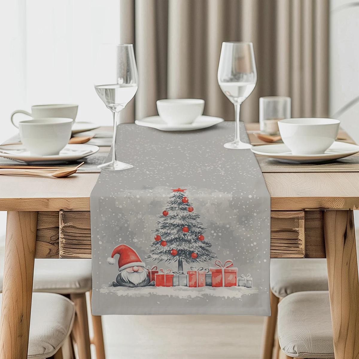 Christmas Tree Cartoon Dwarf Gift Table Runner Home Wedding Centerpieces Decoration Party Table Runners Dining Long Cloth