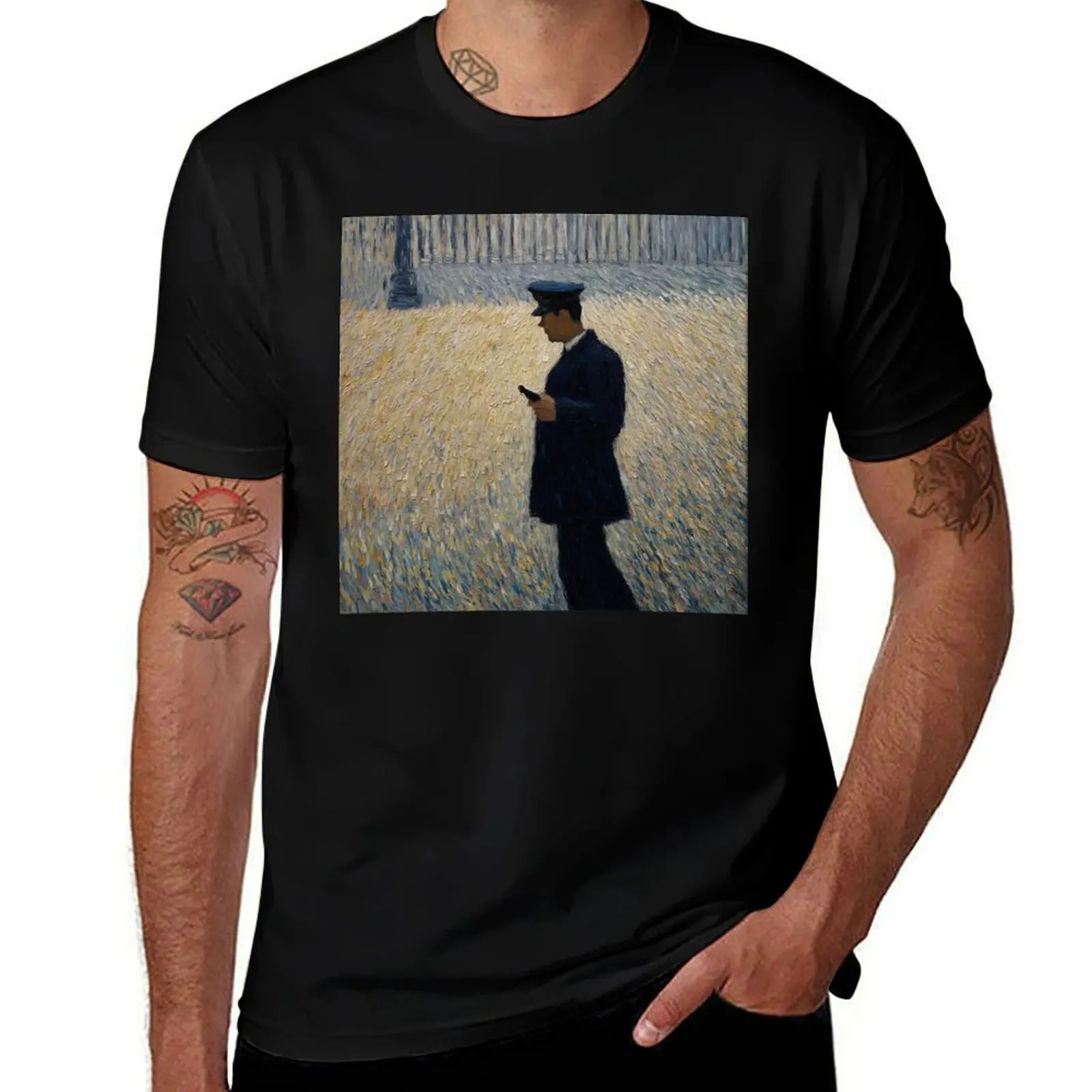

Police officer Post-impressionist painting style T-Shirt vintage croswit shirt man sweat shirts, men