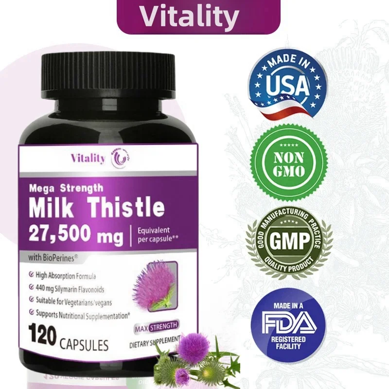 

Vitality Natural Milk Thistle Capsules Cleanse, Antioxidant Support Protect and Rejuvenate Liver Cells- Healthy Liver Supplement