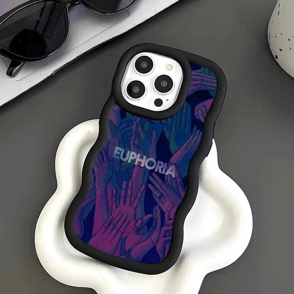 Coque de téléphone Fashion Euphoria pour iPhone 17 16 15 14 13 12 11 Air Pro Max Plus, noire, en TPU souple, avec bords ondulés