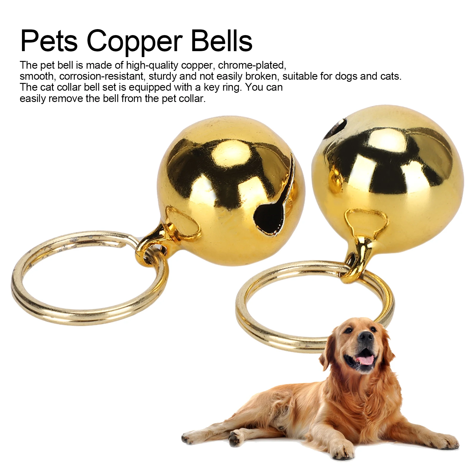 Rust Resistant AntiLost Copper Bells Crisp Sound Round Collar Decoration for Dog Cat Dog Decoration Bells Pets Copper Bells