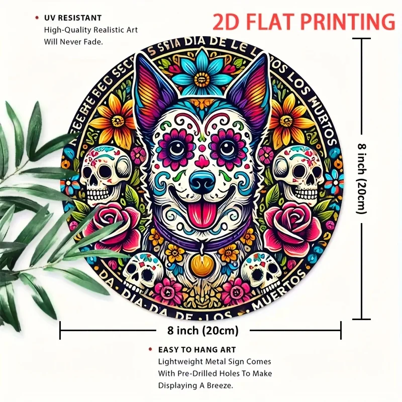 قطعة واحدة مسطحة ثنائية الأبعاد من علامة خشبية دائرية فنية للاحتفال بعيد الكلب الميت - مثالية لتزيين يوم الموتى