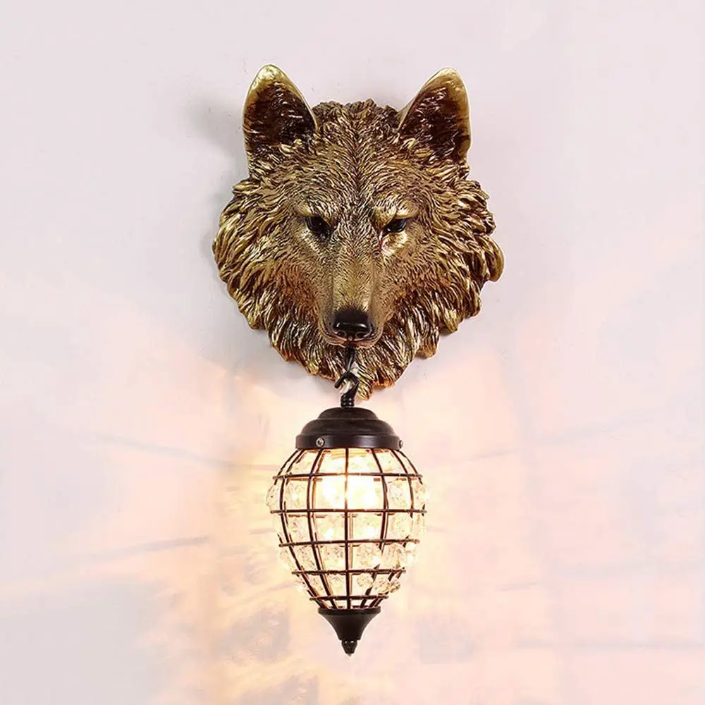 Retro personality wall lamp theme restaurant B & B wolf head decorative wall lamp