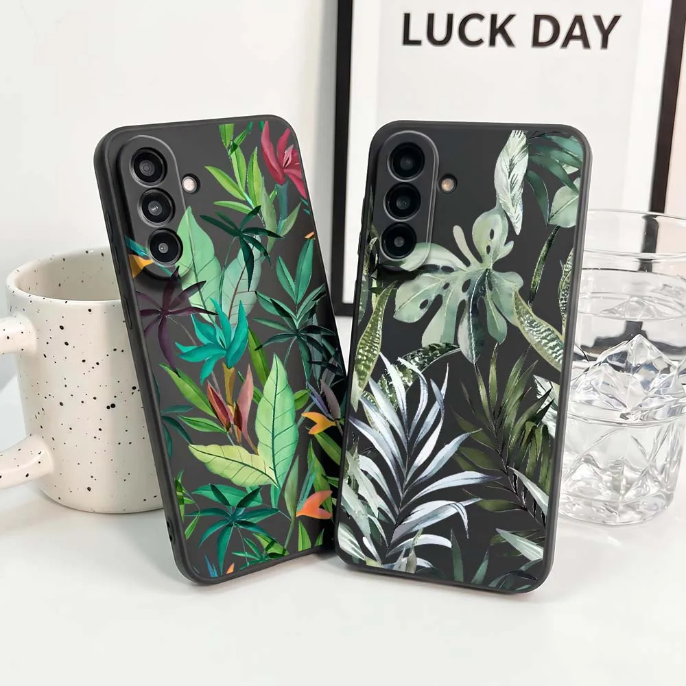 Tropical Leaf Pattern For Samsung Note 20 10 A73 A72 A71 A56 A55 A54 A53 A52 A51 A42 A41 A36 A35 A34 Black Phone Case