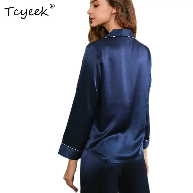 

Tcyeek 19MM 100%Real Silk Pajama Set, Women Long Sleeve Top Sleep Pants, Casual High-quality Homewear, Summer Autumn S47894QM