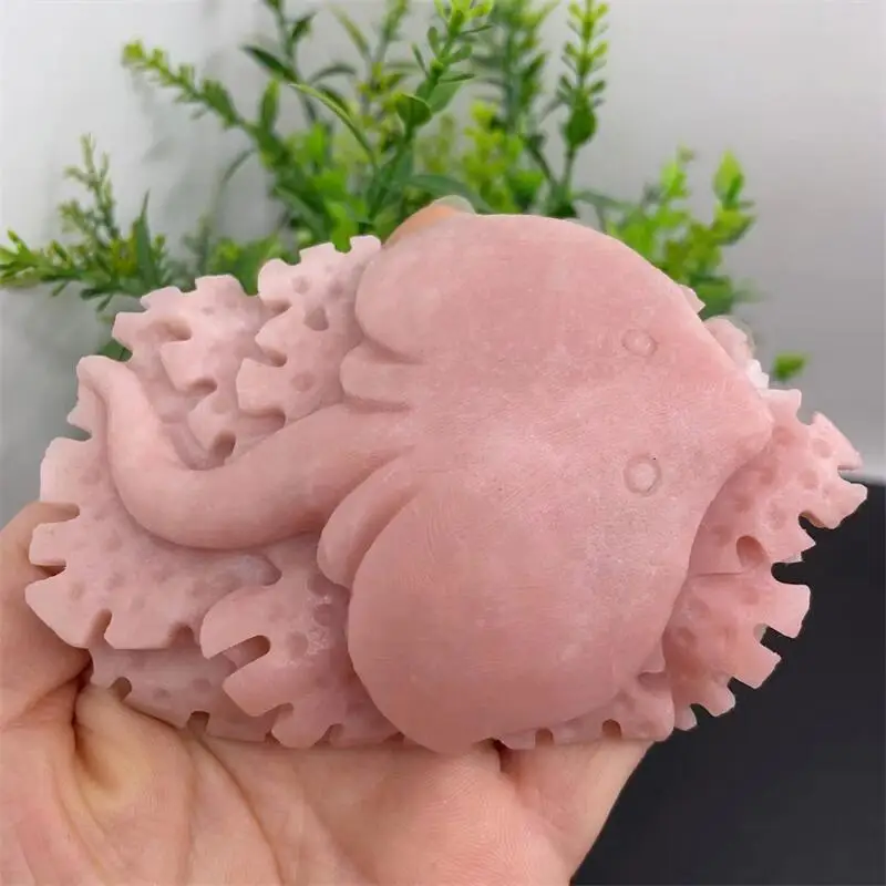 Natural Pink Opal Manta Fish Carving Carved Statue Animal Fashion Home Ornament Art Collectible Gift 1PCS