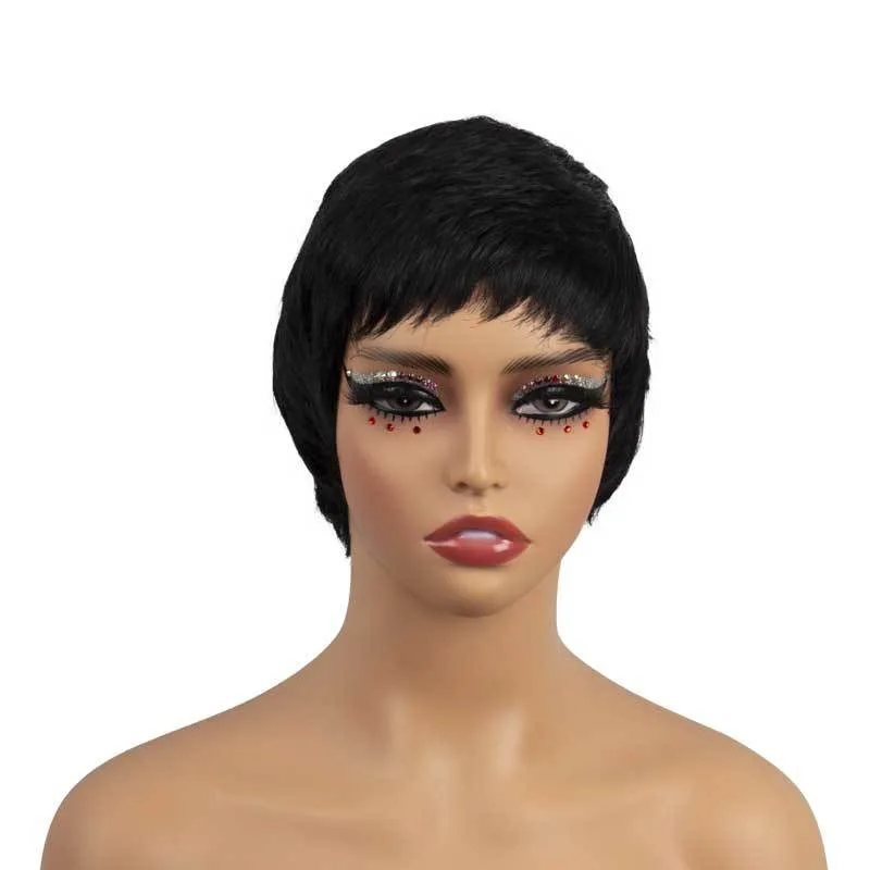 

Premium Pixie Short Hair Bug 99j#33#27#30 Natural Color Human Hair Full Machine Wig Glueless Ready To Wear Brazilian Virgin Remy