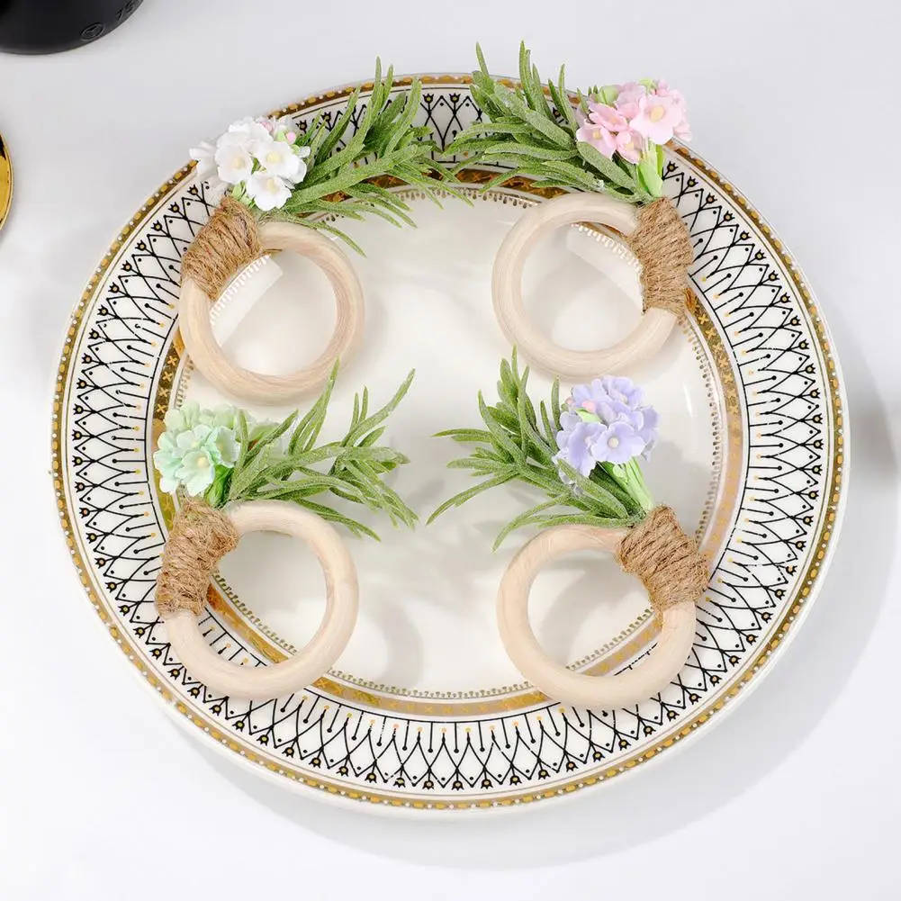 Elegant Dining Table Accents Rustic Table Decor Artificial Rosemary Napkin Rings Farmhouse Wooden Napkin Holders for Wedding