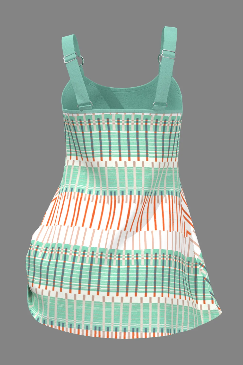 Flycurvy Plus Size Casual Green Striped Print Metal Ring Tank Top With Built In Bra