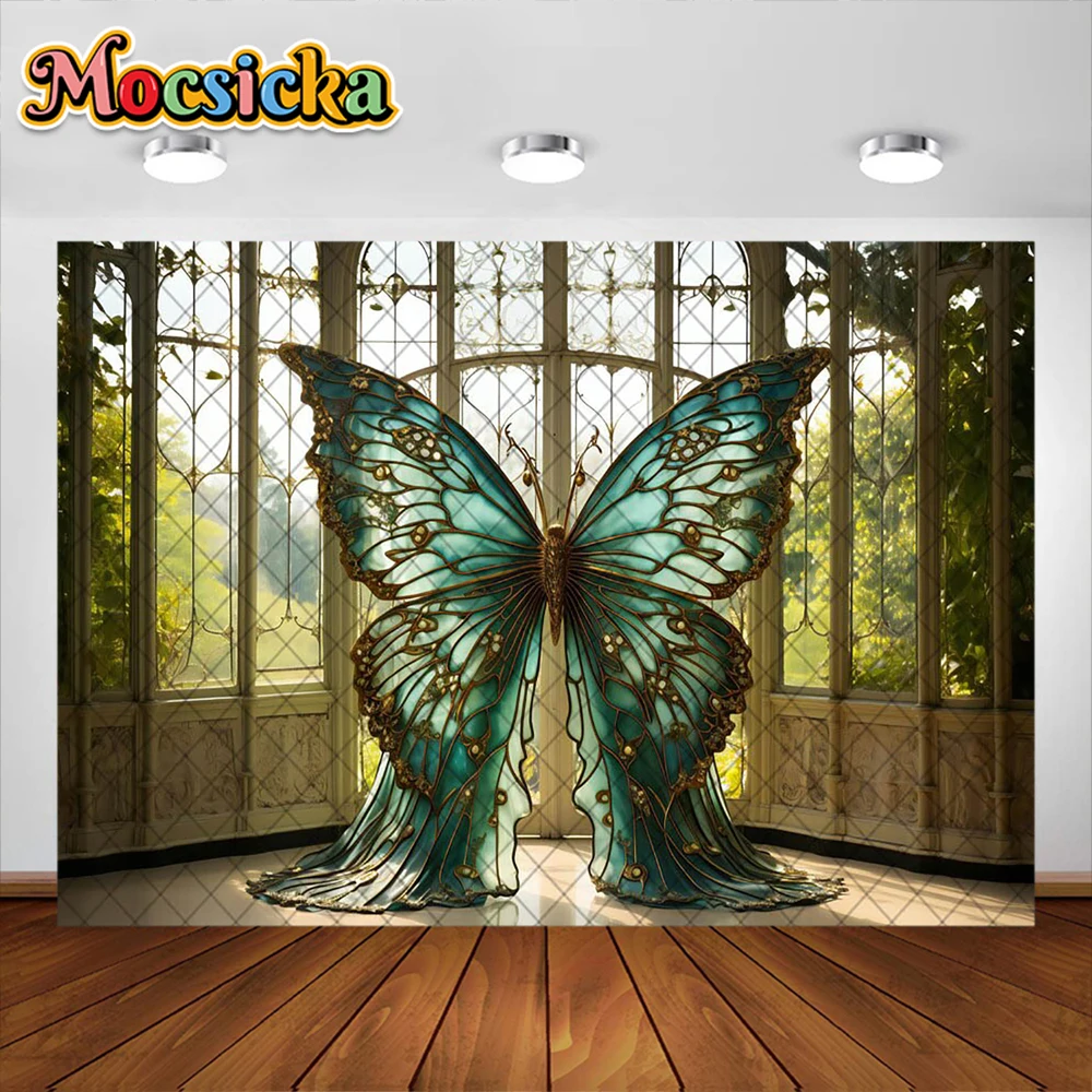 Butterfly Wings Photography Background Golden Room Window Decoration Female Pregnant Woman Portrait Photo Backdrop Studio Props