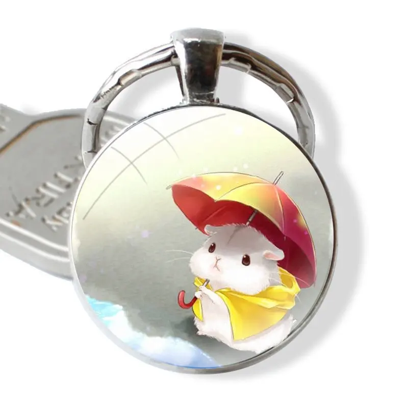 Keychain Handmade Glass Cabochon Key Ring Holder Pendant Key Chains Rabbit mouse Hamster