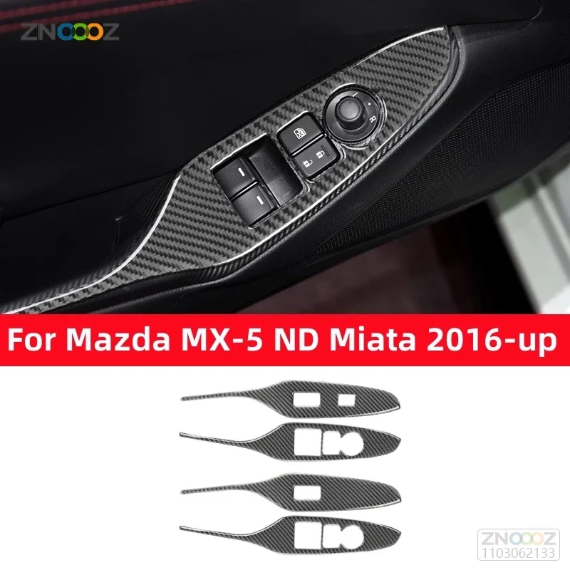 For Mazda MX-5 ND Miata 2016-22 MX5 Roadster Door Armrest Switch Window Lift Button Control Panel Carbon Fiber Interior Sticker