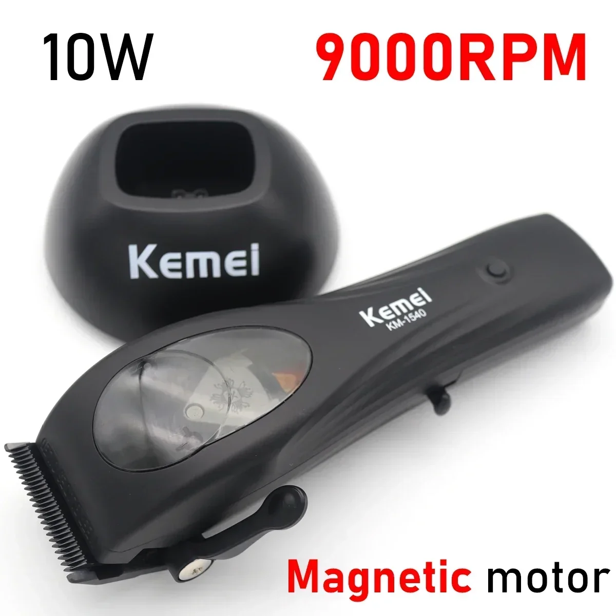 KEMEI Professional Hair Clipper Powder Metallurgy Magnetic Motor Clipper Machine With Charging Base KM-1540