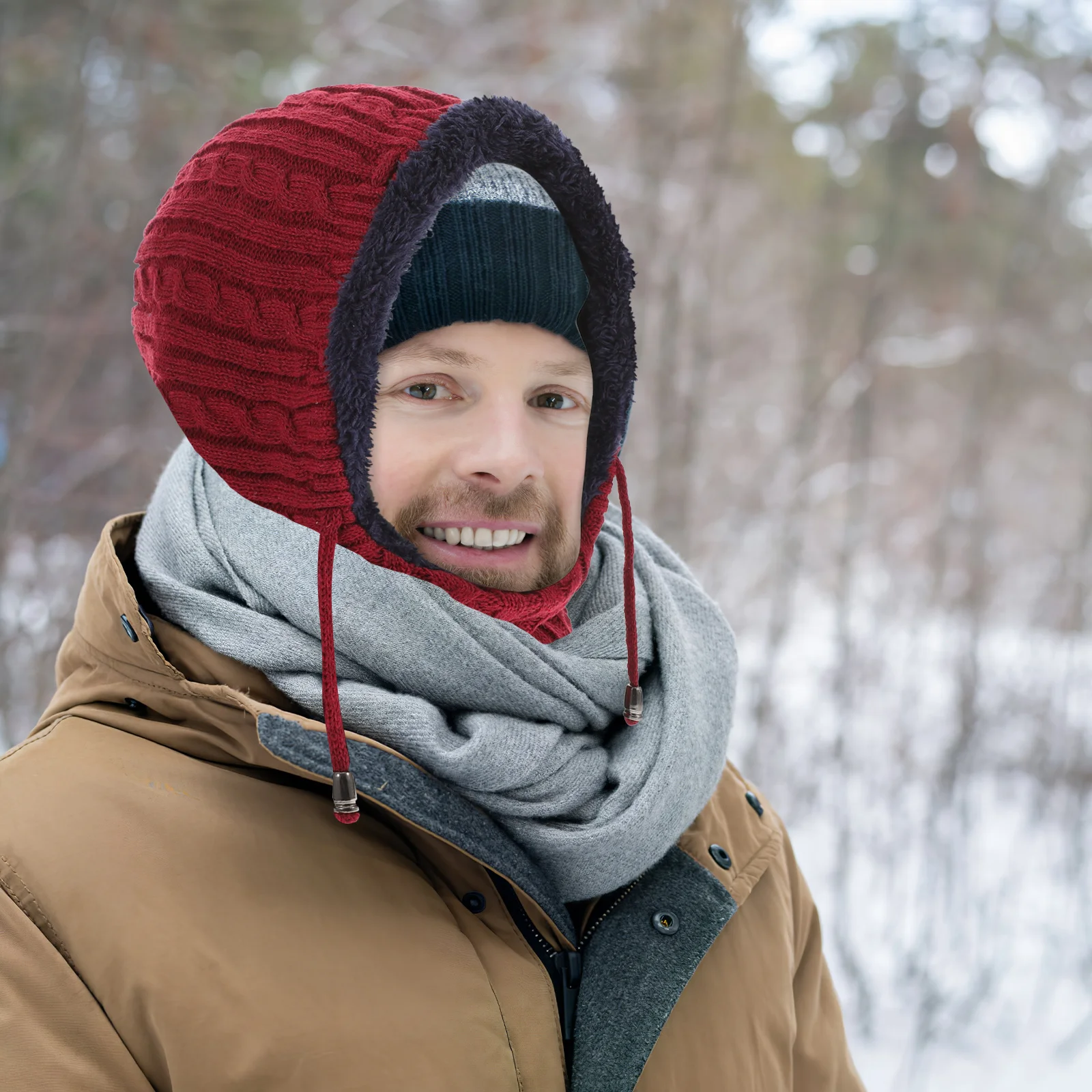 Berretto invernale per donna uomo taglia unica adatta alla maggior parte dei cappelli con sciarpa lavorata a maglia copricapo caldo per lo sci ciclismo escursionismo all'aperto