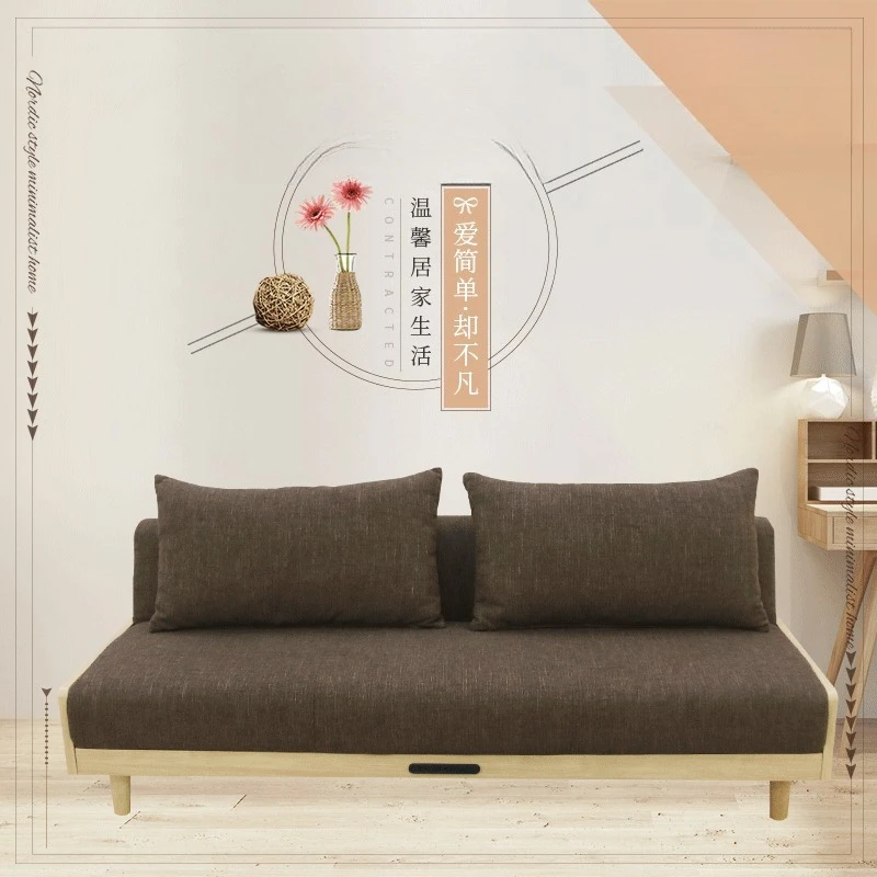 

Fabric sofa bed three-person rental house small apartment multi-functional living room dual-purpose solid wood sofa