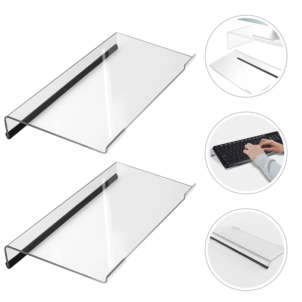 2Pcs Tilted Keyboard Stand Acrylic Holder Transparent Ergonomic Keyboard Riser Anti-Slip Display Rack for Desk